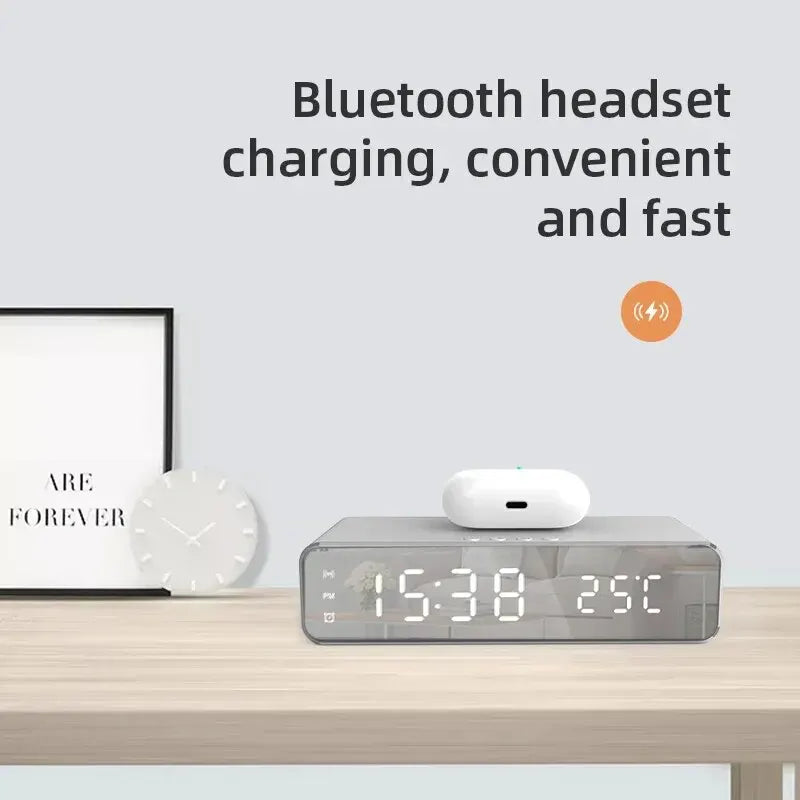 Modern LED Alarm Clock with Wireless Charging