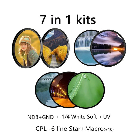 Lens Filter 7-in-1 Kit (CPL, Close-Up +10, White Soft, 6-Line Star, GND)